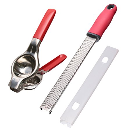 Lemon Zester Cheese Grater Lemon/Lime Squeezer Stainless Steel Kit by Trendi Goods No Pulp No Seeds Dishwasher Safe Non Slip Handles Razor Sharp Zester