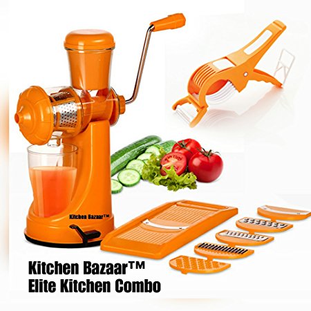 Kitchen Bazaar Elite Kitchen Combo Of 3-Manual Juicer With Steel Handle, 6 In 1 Multipurpose Slicer ,2 In 1 Multi Veg Cutter With Peeler , Orange