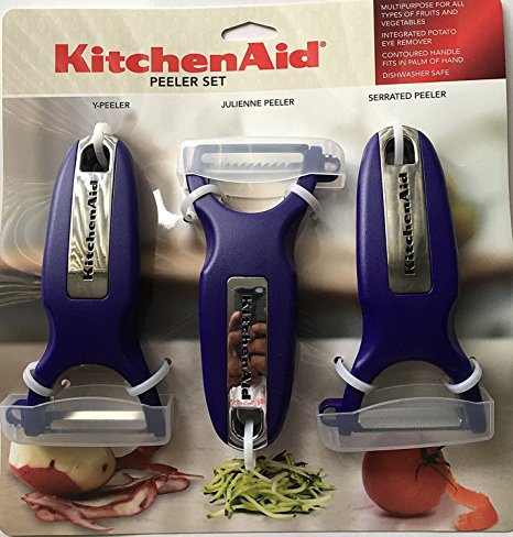 KitchenAid Classic 3-pc Handheld Peeler Set, Set, Y-Peeler, Julienne Peeler, & Serrated Peeler, Indigo Blue