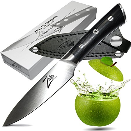 ZELITE INFINITY Paring Knife 4 Inch >> Razor-Edge Series > Best Quality Japanese AUS8 High Carbon Stainless Steel, Black Pakkawood Handle, Full-tang, Sleek Chef Design, Ultra-Premium Leather Sheath” class=”aligncenter”></a><br /><a href=