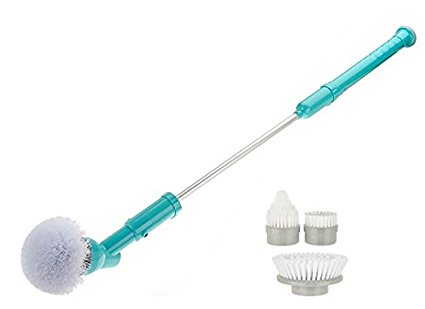 HY-C Multi-Purpose Electric Spin Scrubber with 4 Replaceable Brushes & Extension Handle for Cleaning Bathrooms, Kitchens, Tile & Outdoors