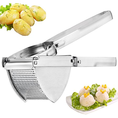 Stainless Steel Potato Ricer Masher - Premium Manual Mashed Potato Maker Fruit Masher - Hand Press Potato Masher Lemon Lime Squeezer Baby Food Strainer for Cooked Carrot, Citrus, Orange