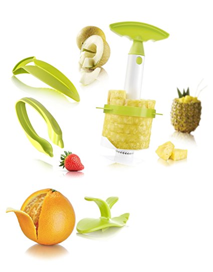 Greenco Fruit Preparation Set Includes Melon Slicer, Strawberry Huller, Citrus Peeler and Pineapple Slicer and Wedger