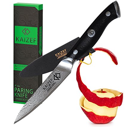 Paring Knife | 4-inch Professional Damascus Peeling Knife | Made from VG-10 Japanese Super Steel & SUS410 Stainless Steel| Kaizef Samurai Series Kitchen Knives