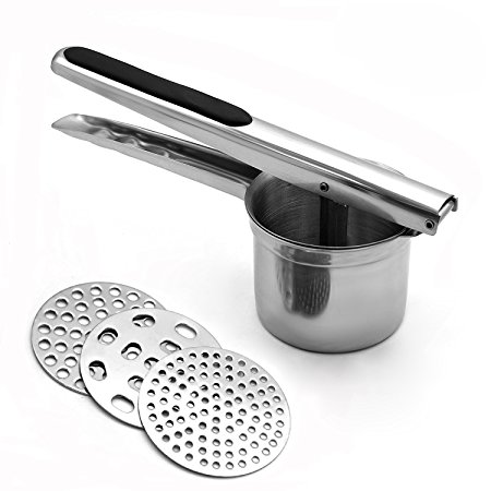 Wallfers Stainless Steel Potato Ricer Masher Food Presser Fruit Vegetable Juice Maker Baby Food Strainer with 3 Interchangeable Disks