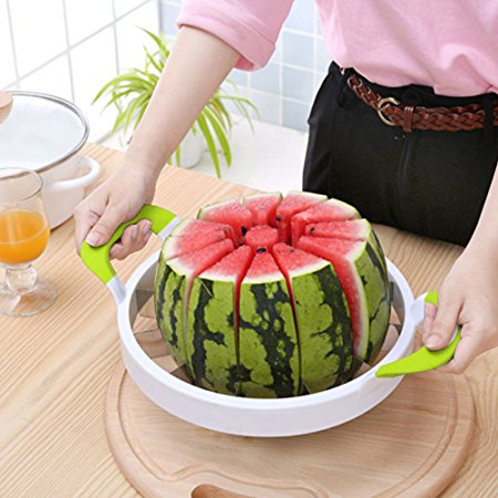 Extra Large Watermelon Slicer with Comfort Silicone Handle,Home Stainless Steel Fruit Slicer Cutter Peeler Corer Server for Cantaloup Melon,Pineapple,Honeydew,Simply get 12-11inch/28cm Large