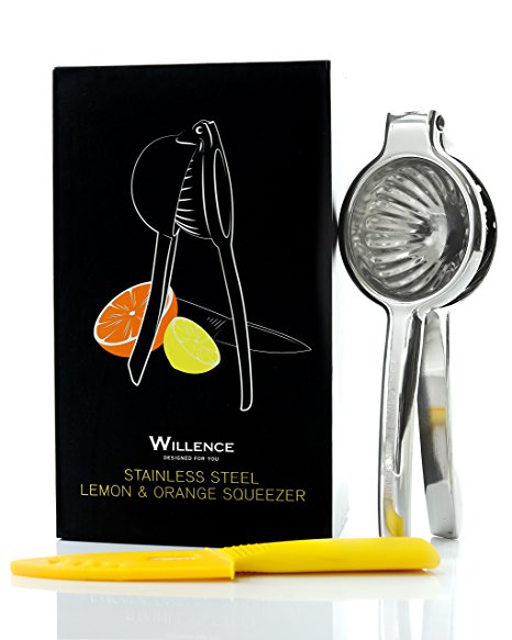 Lemon Squeezer Press Superior Quality Manual Citrus Orange Juicer W/ Free Ceramic Knife. 304 Grade Stainless Steel In Premium Gift Box By Willence