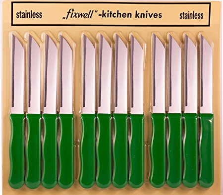 Fixwell 12pc Stainless Steel Knives Set, Green Handles