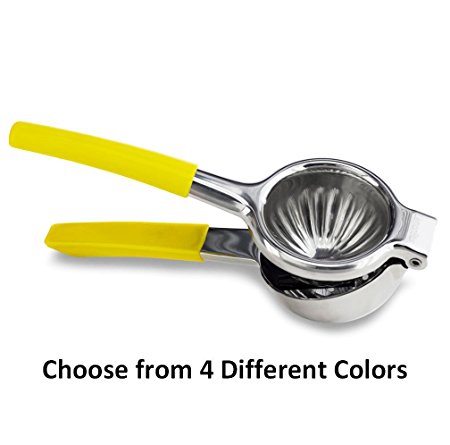 Lemon8tor 18/10 Stainless Steel Hand Held Lemon Squeezer with Silicone Handles,Yellow