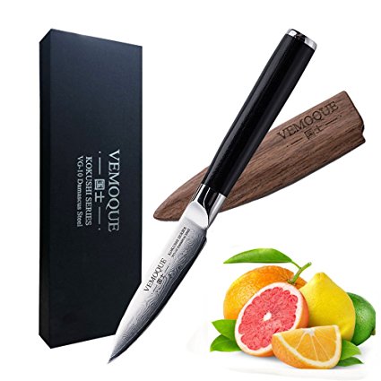 Vemoque Paring Knife - Kokushi Series Paring Knife - 67 Layers VG-10 Damascus Stainless Steel - 3.5