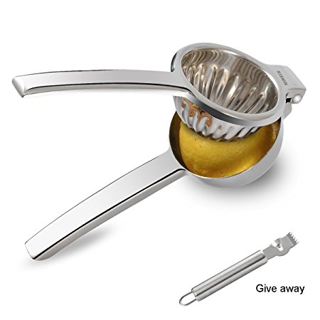 KISWIN Jumbo Lemon Squeezer- Premium Quality Stainless Steel Lemon Lime Juicer- Manual Citrus Juicer- Lemon Lime Orange Press with Zester Tool -3.44 Inch Super Large Bowl, Heavy Duty, Dishwasher Safe