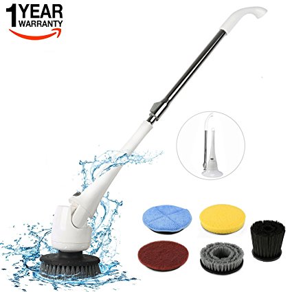 Cordless Scrubber, Electric Cordless Spin Scrubber with 4 Replaceable Brush and 1 Wet Mop, Powerful Tub and Tile Scrubber with Extension Pole for Bathroom and Floor