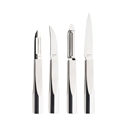 DEGRENNE - L'ECONOME BY STARCK 4 pieces Set peeler/paring knife 10cm/Curved Blade Paring Knife/Flexiconome,Stainless Steel