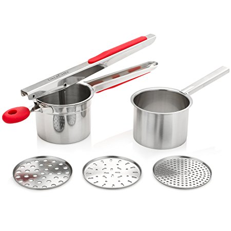 UberChef Potato Ricer Set with 3 Ricing Discs (Fine, Medium, Coarse) - Premium Stainless Steel Baby Food Strainer, Fruit Masher, and Food Press with Ergonomic Comfort Grip