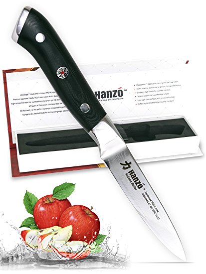 HANZO Paring Professional Chef Knife - 3.75 inch Katana Series - 67 ply Japanese VG10 steel - G10 Military Grade Custom Contoured Handle – Outstanding handling and edge retention