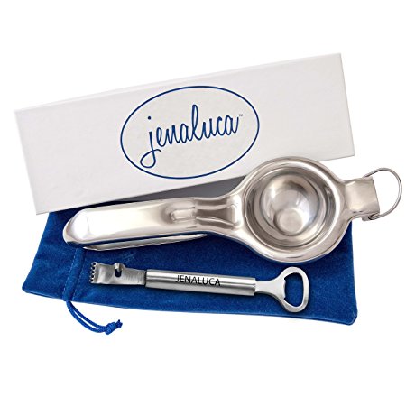 Jenaluca Citrus Press Manual Juicer and Zester with Channel Knife and Bartender Bottle Opener - Stainless Steel 18/10 – Combo Gift Package