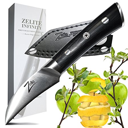 ZELITE INFINITY Bird’s Beak Paring Knife 2.75 Inch >> Razor-Edge Series >> Japanese AUS8 High Carbon Stainless Steel, Black Pakkawood Handle, Quality Chef Peeling Knives, Ultra-Premium Leather Sheath” class=”aligncenter”></a><br /><a href=